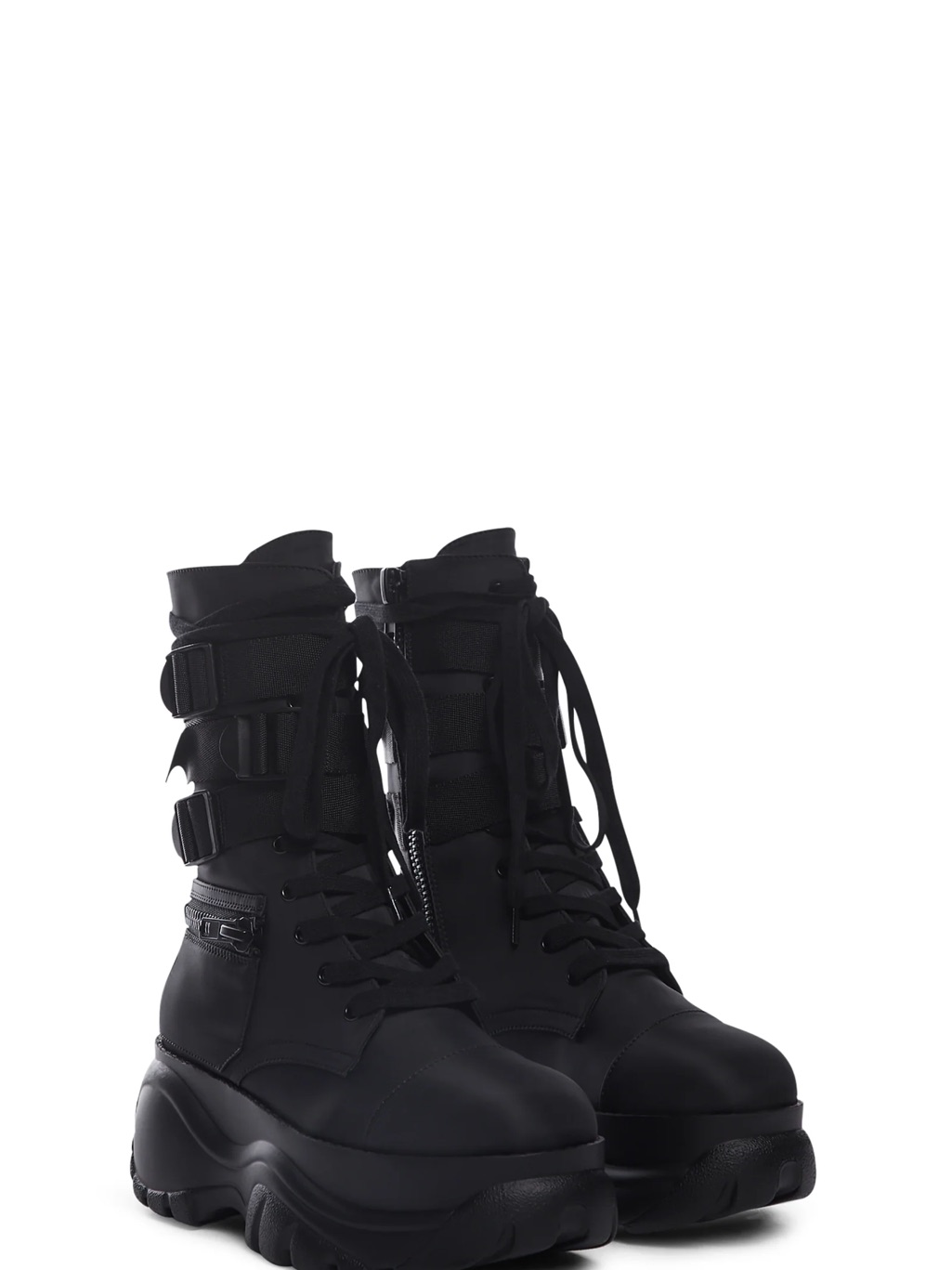 Dolls Kill Black Lace-Up Platform Combat Boots With Buckles